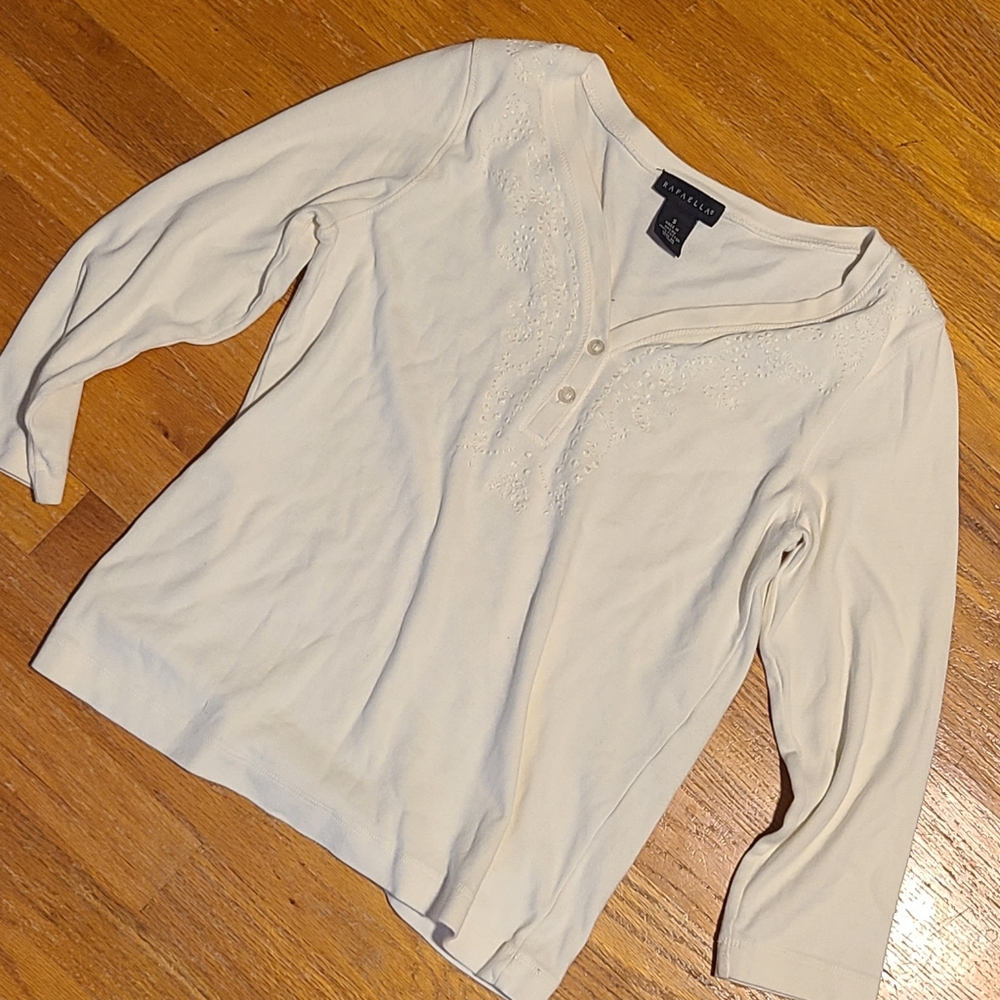 Rafaella Cream 3/4 Sleeve Polo Blouse Fitted